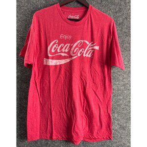 Coca-Cola Graphic T-Shirt Large Red Short Sleeve Soft Cotton Blend Mad Engine